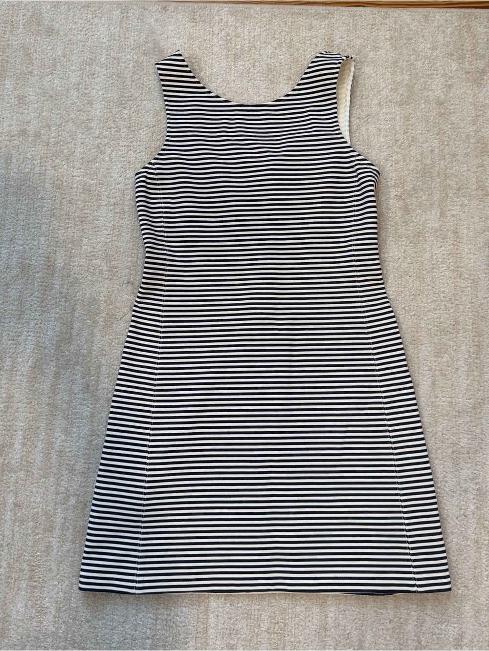 Theory Navy and White Striped Sleeveless Dress